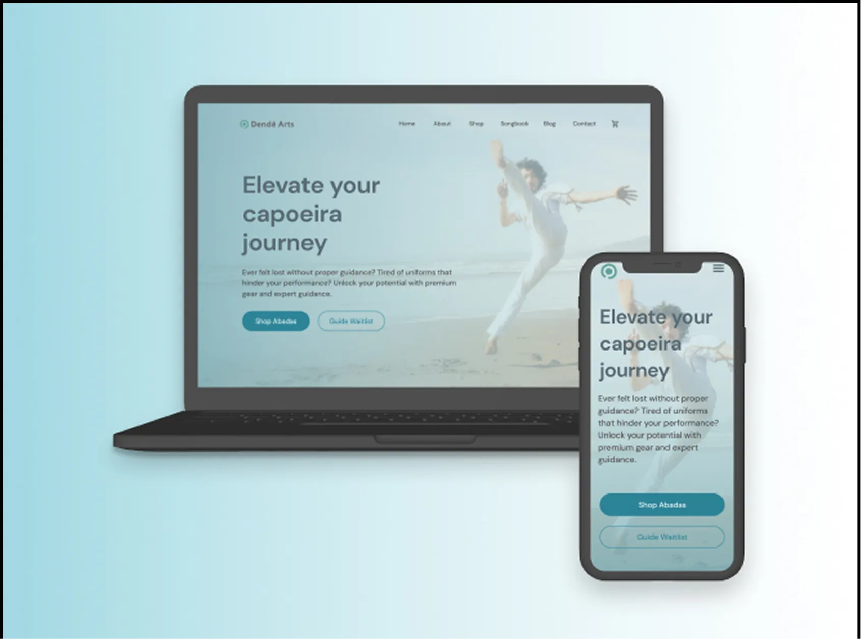 Screenshot of the Blog & E-commerce website project for Dendê Arts